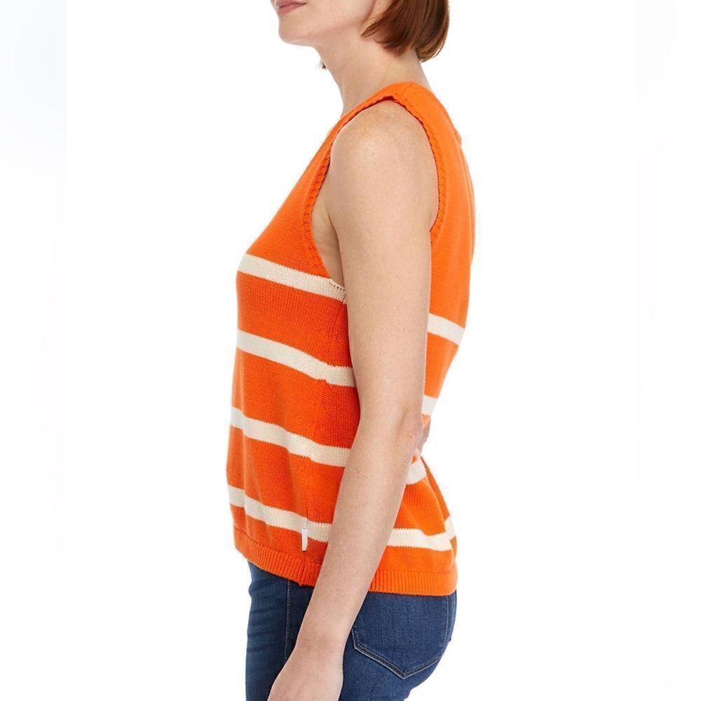 DKNY Y2K 100% cotton oversized Orange with white striped sweater tank top- XS - Picture 3 of 11